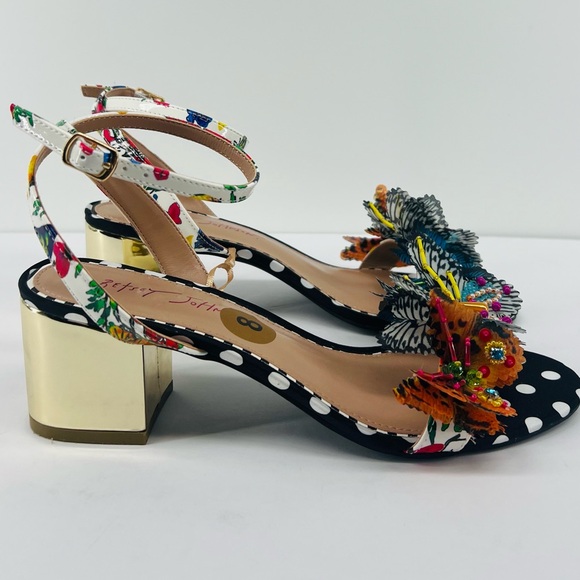 Betsey Johnson Black and Gold Heels with Floral and Butterfly Design - Picture 3 of 12